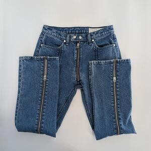 Rag & Bone Women's Moto Zip Cropped Kick Flare Jeans | Size 25 | Blue Bain Denim